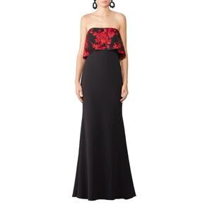 BADGLEY MISCHKA Strapless Floral Popover Black Dress